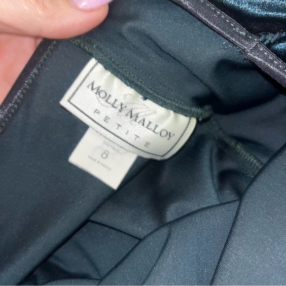 Molly Malloy Vintage Petite Long Sleeve Dark Green Velvet Midi Knee Length Dress - Picture 2 of 9